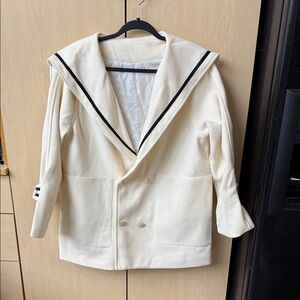 Women's Cream Sailor Collar Coat with Black Trim